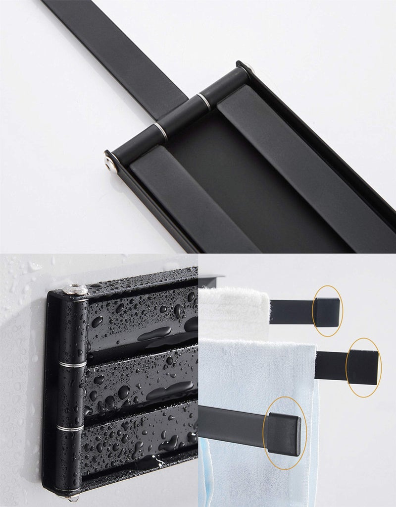 YEAVS Swing Towel Holder Rack Matte Black, Wall Mounted Towel Bar Swivel with 3-Arm for Bathroom Kitchen Storage - Image 5